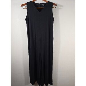 Eileen Fisher‎ Black Knit Sleeveless Jumpsuit Wide Leg V Neck Size PS